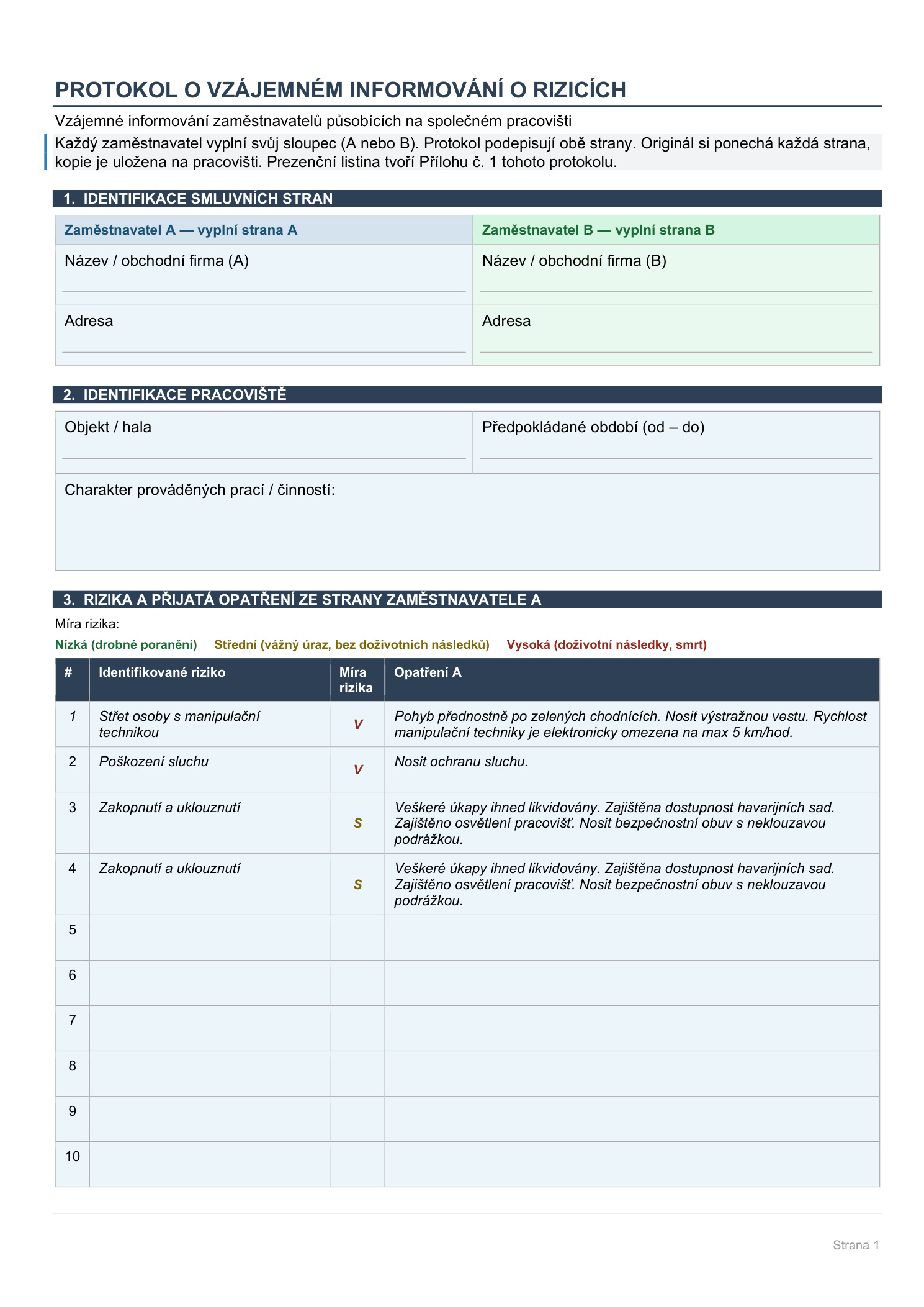 Strana 1 — Protokol o informování o rizicích