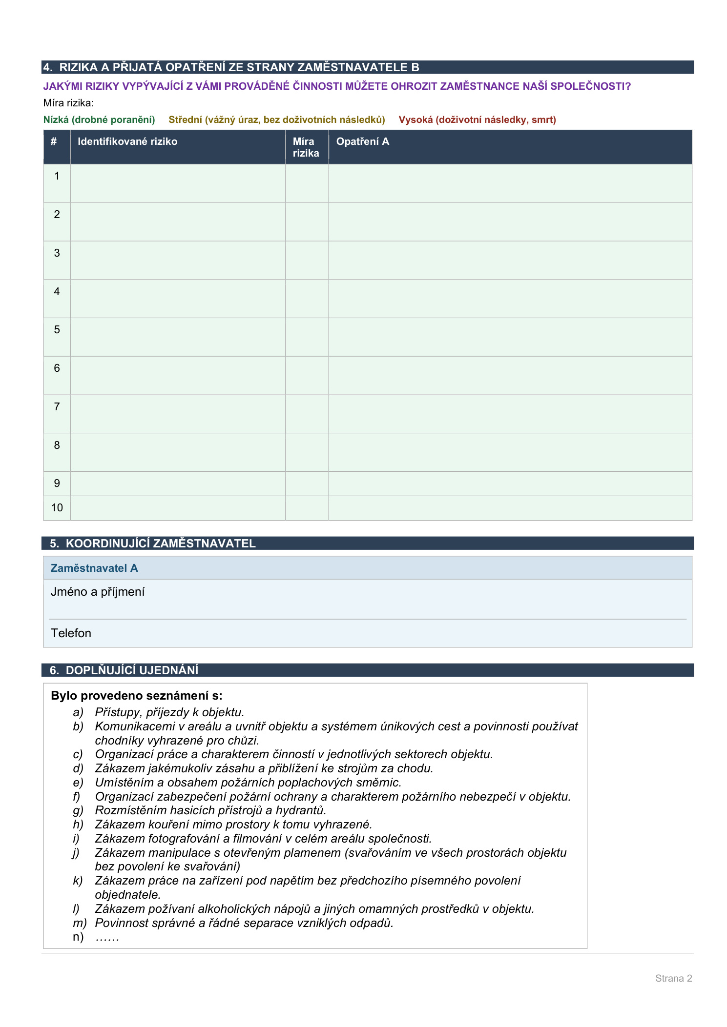 Strana 2 — Protokol o informování o rizicích