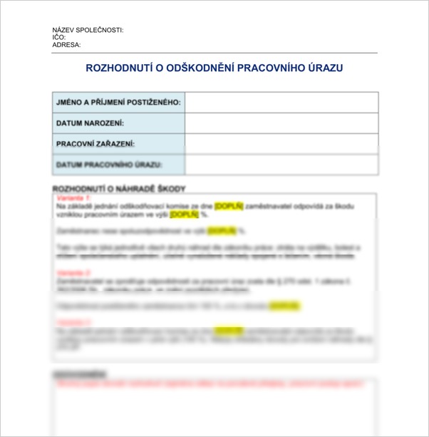 Náhled rozhodnutí o odškodnění pracovního úrazu