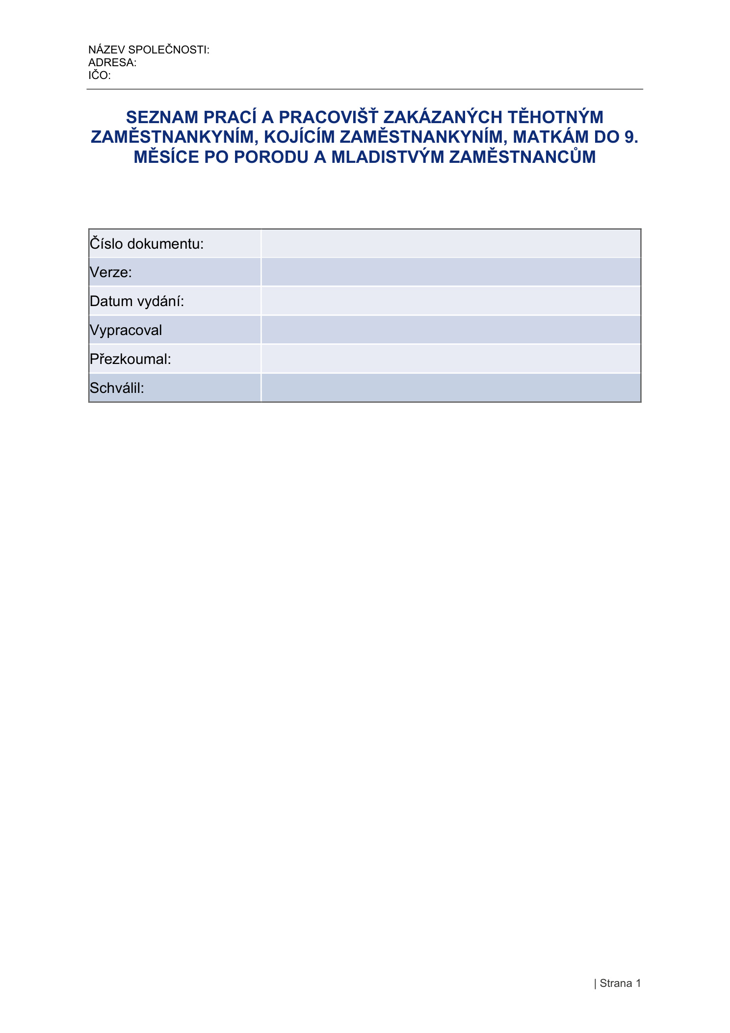 Strana 1 — Směrnice zakázané práce ženy a mladiství